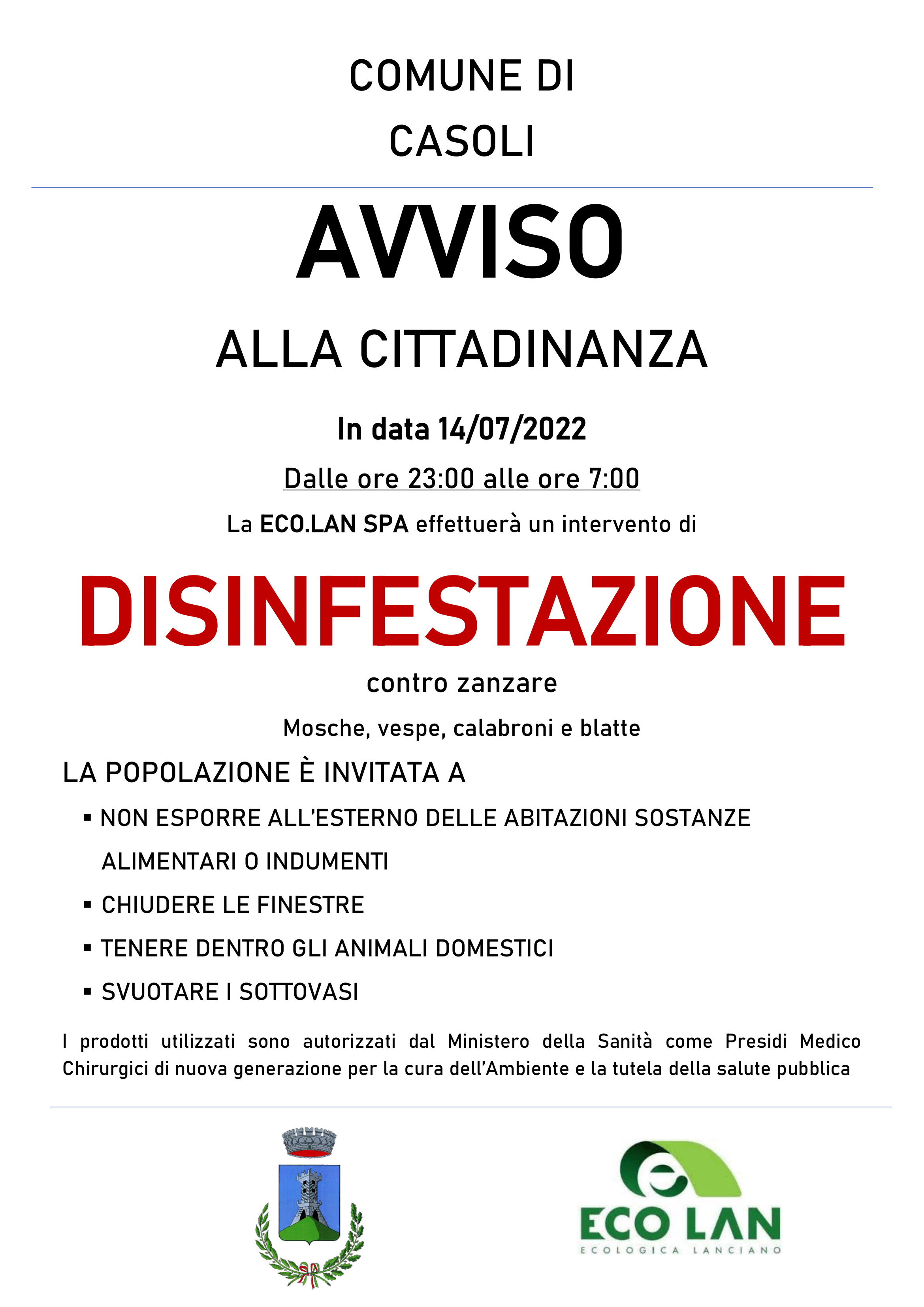 Manifesto disinfestazione luglio 2022